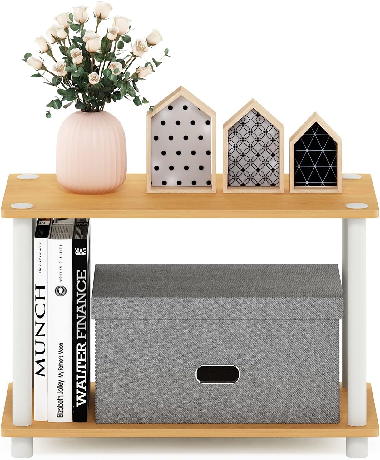 Furinno RATA 4 x 2 Industrial Multipurpose Flat Base Bookshelf, Bookcase with Metal Frame, French Oak Grey