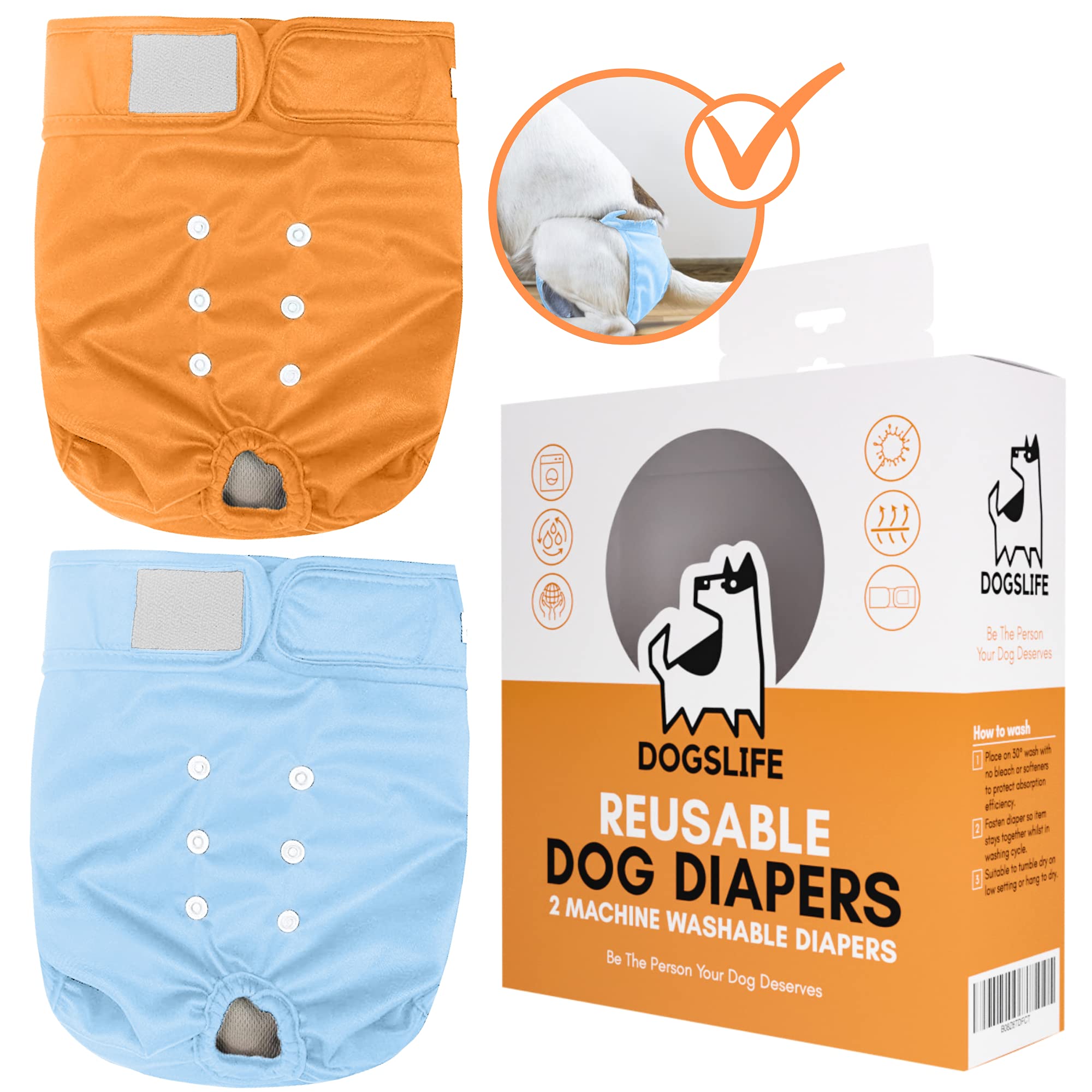 Reusable Dog Diapers | Complete Absorption, Soft Materials, Machine Washable | 100% Leak Proof Reusable Dog Nappies | Eco-Friendly Solution For Urinary Incontinence | 2 Pack Small Adjustable Size