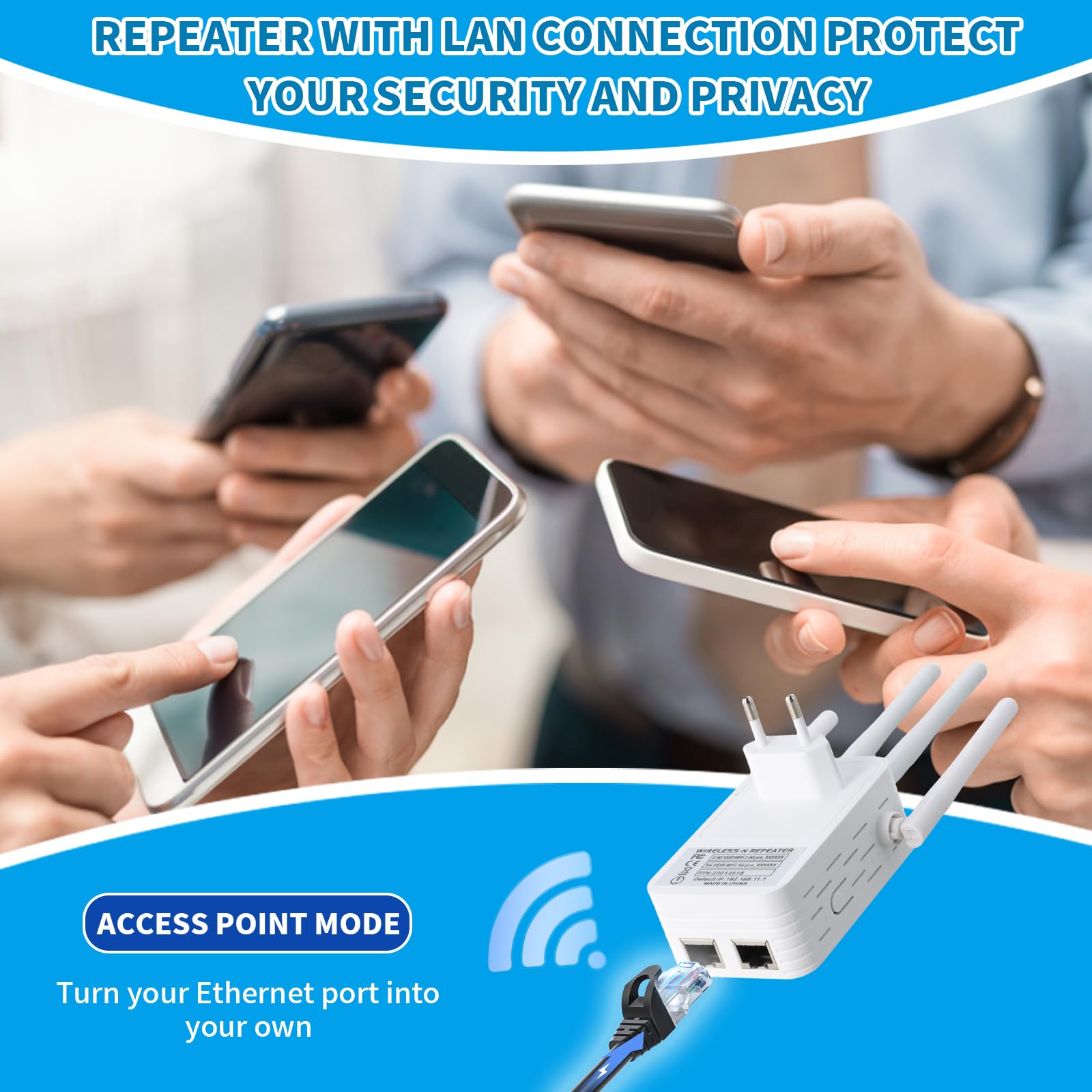 Ripetitore WiFi Potente per Casa, 1200Mbps Dual Band 2.4G/5G Estensore WIFI 5G Extender Potente per Casa Amplificatore Extender con 4 Antenne per l'estensione Segnale WiFi in Ufficio e Casa