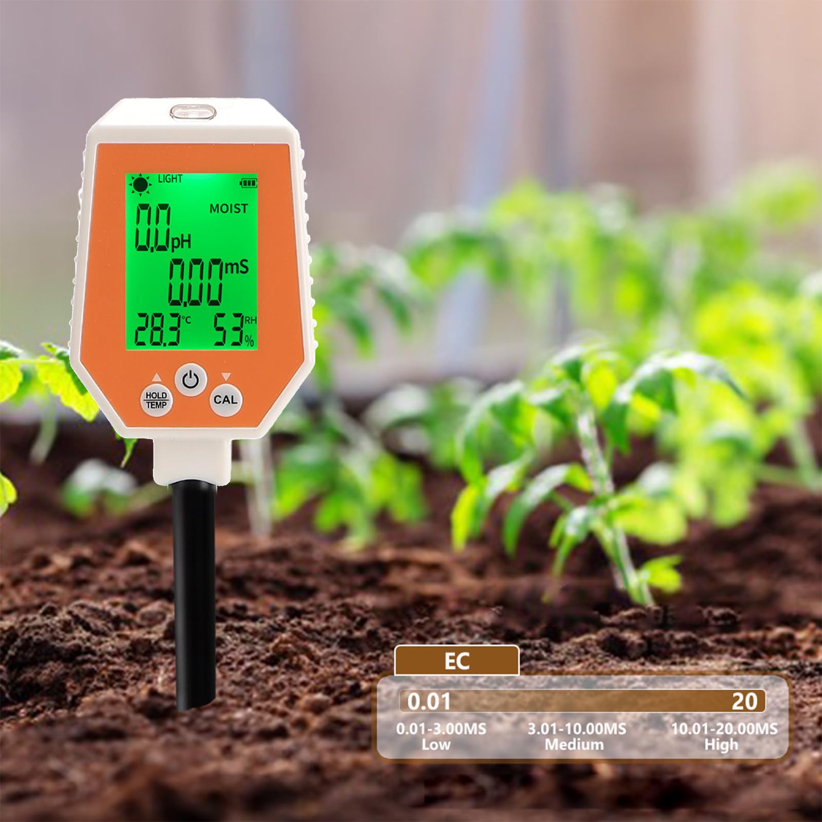 Miernik PH Gleby Tester Tester Digital Gleby dla Roślin, Inteligentny 6 In1 PH Gleby PH Światło Słoneczne PH Płodność PH Gleba Termometr Wilgotności dla Hodowli Trawnika