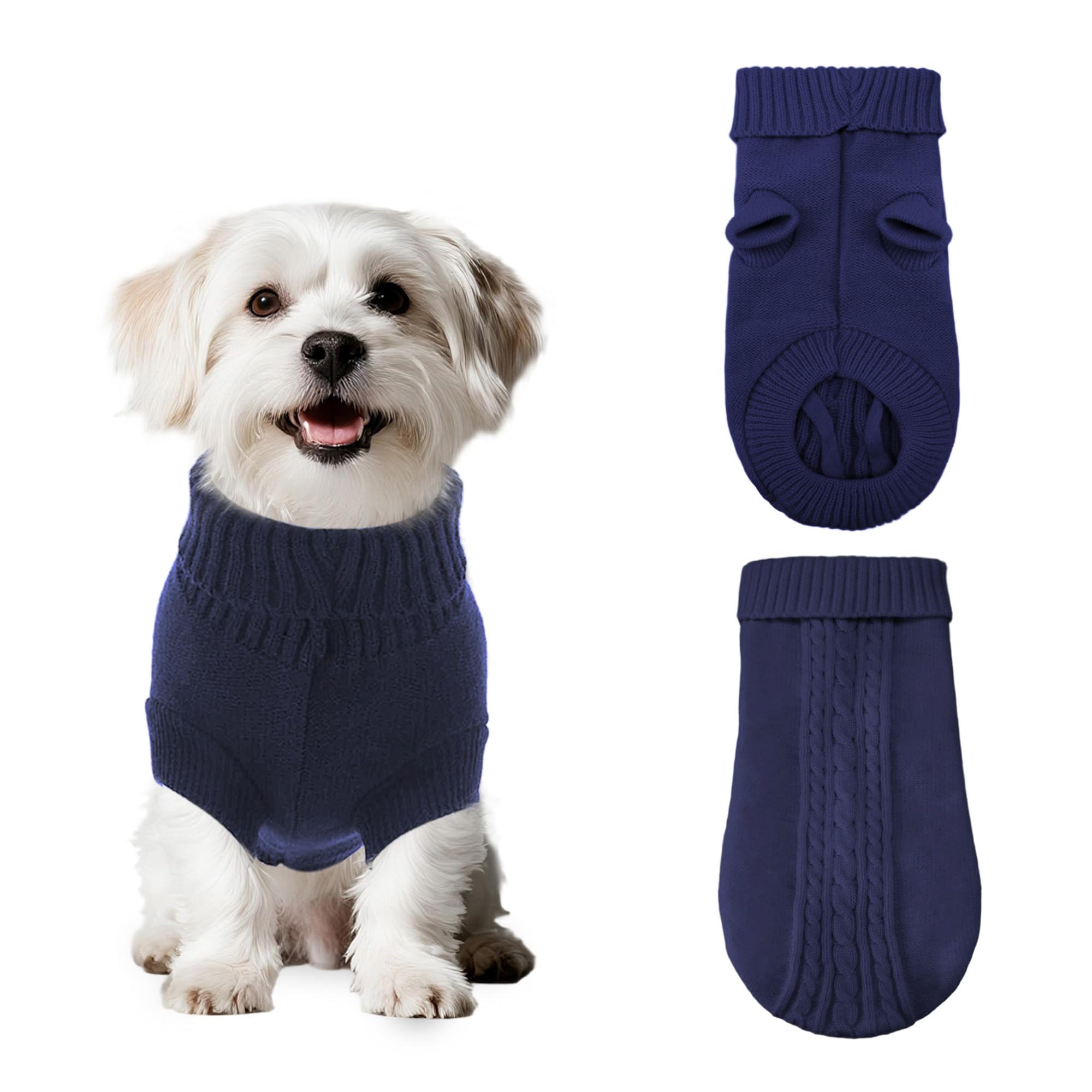 PawSailor Kintted Dog Jumper for Extra Small, Small Dogs Turtleneck Puppy Classic Christmas Jumper Soft Warm Pet Pullover Winter Coat for Cats, Chihuahua, Yorkies, Toy Poodle, Navy XS