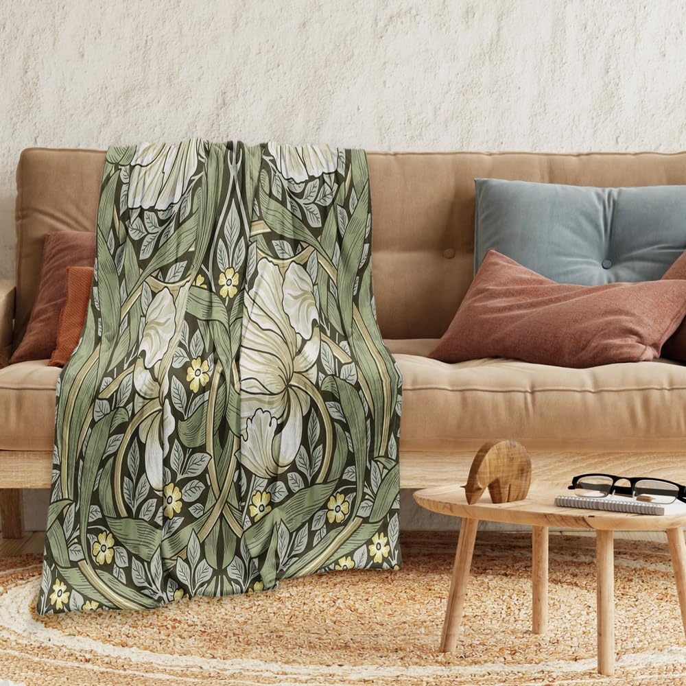 Fchen Art Vintage Floral Fleece Flannel Lightweight Cozy Warm Throw Blanket, William Morris Floral Print, 175x200cm - Image 2
