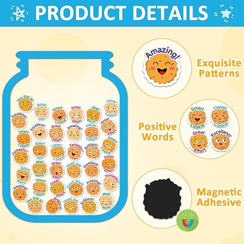 Miniatura 3 de Tarro magnético de 73 piezas de galletas inteligentes para niños, galletas inteligentes, recompensas, tarro de gestión de comportamiento positivo,