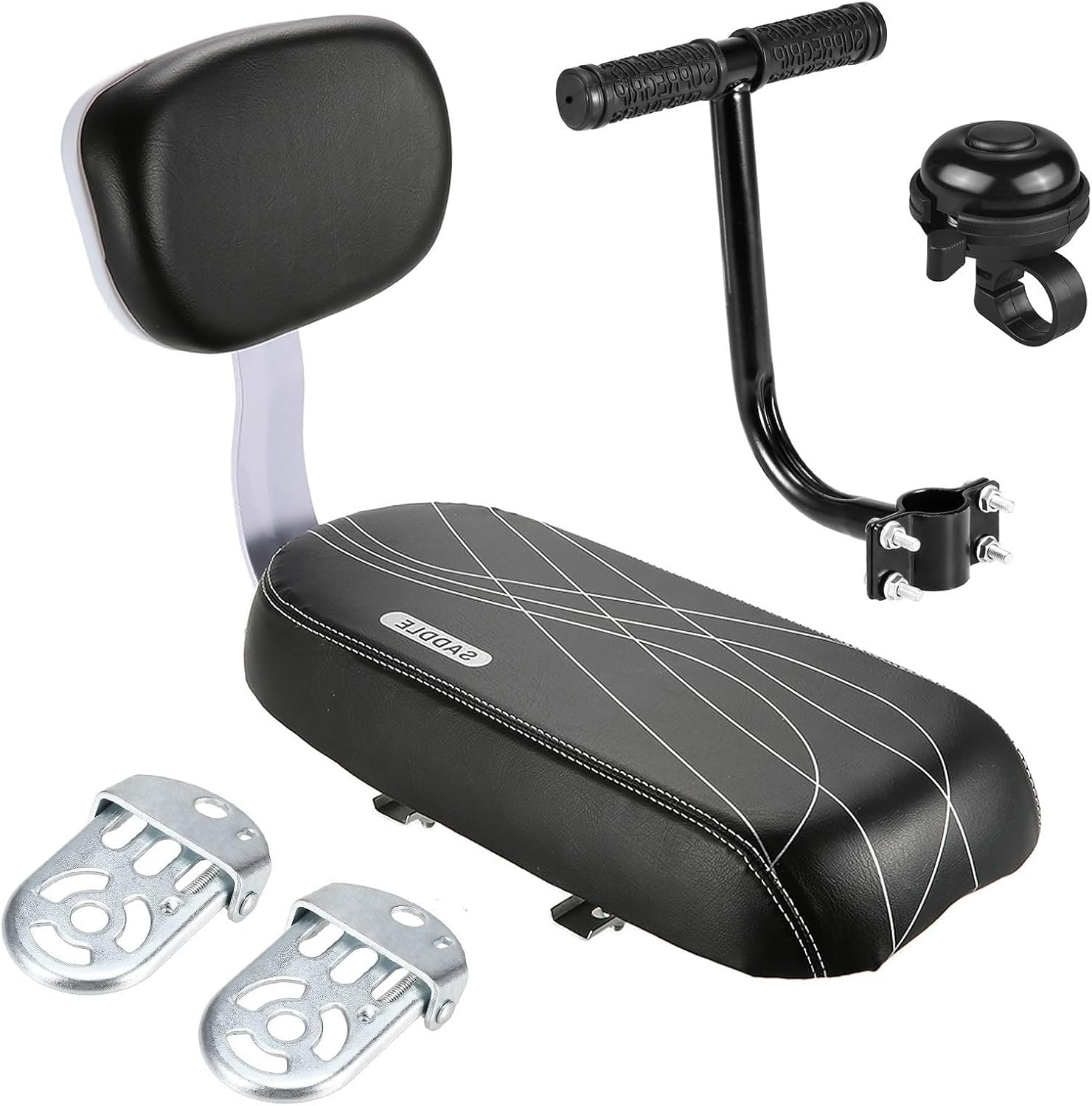 YOXIER Toddler Bike Seat,Bike Seat for Kids,Comfort Bike Seat with Backrest, Wide Child Bicycle Rear Seat Cushion Back Safety Armrest Handrail Feet Pedals, Children Bicycle Back Seat for Over 5 Years