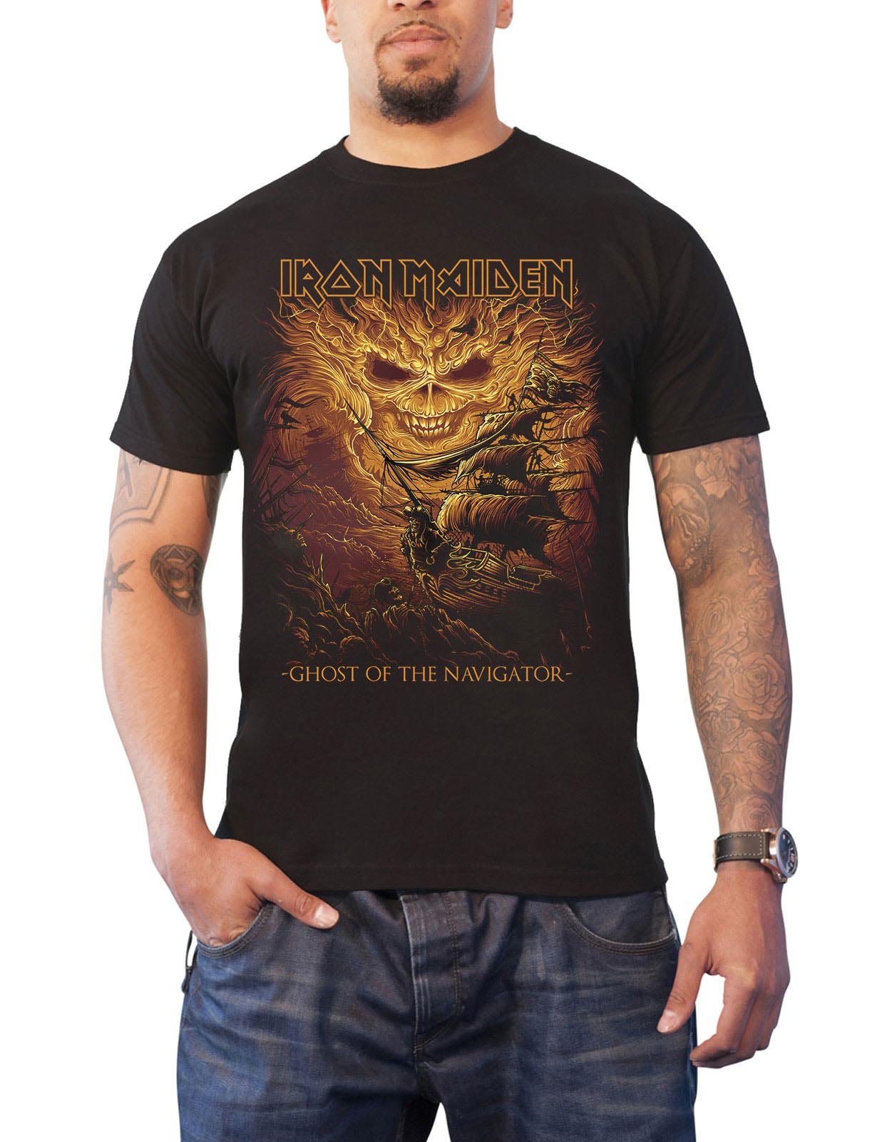 Iron Maiden Men's Black T Shirt Ghost Of The Navigator Beast Official L