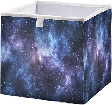 Kigai Galaxy Cube Storage Basket 11x11 inch Collapsible Fabric Storage Box Closet Organizer Decorative Cube Storage Bin for Nursery Bedroom Office Home