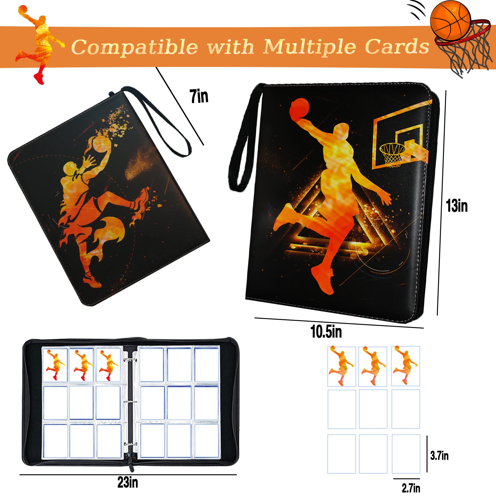 Raccoglitore per carte da basket con maniche, album per carte collezionabili, adatto a 900 carte con 50 pagine rimovibili, organizer per carte da calcio, carte da baseball, carte sportive