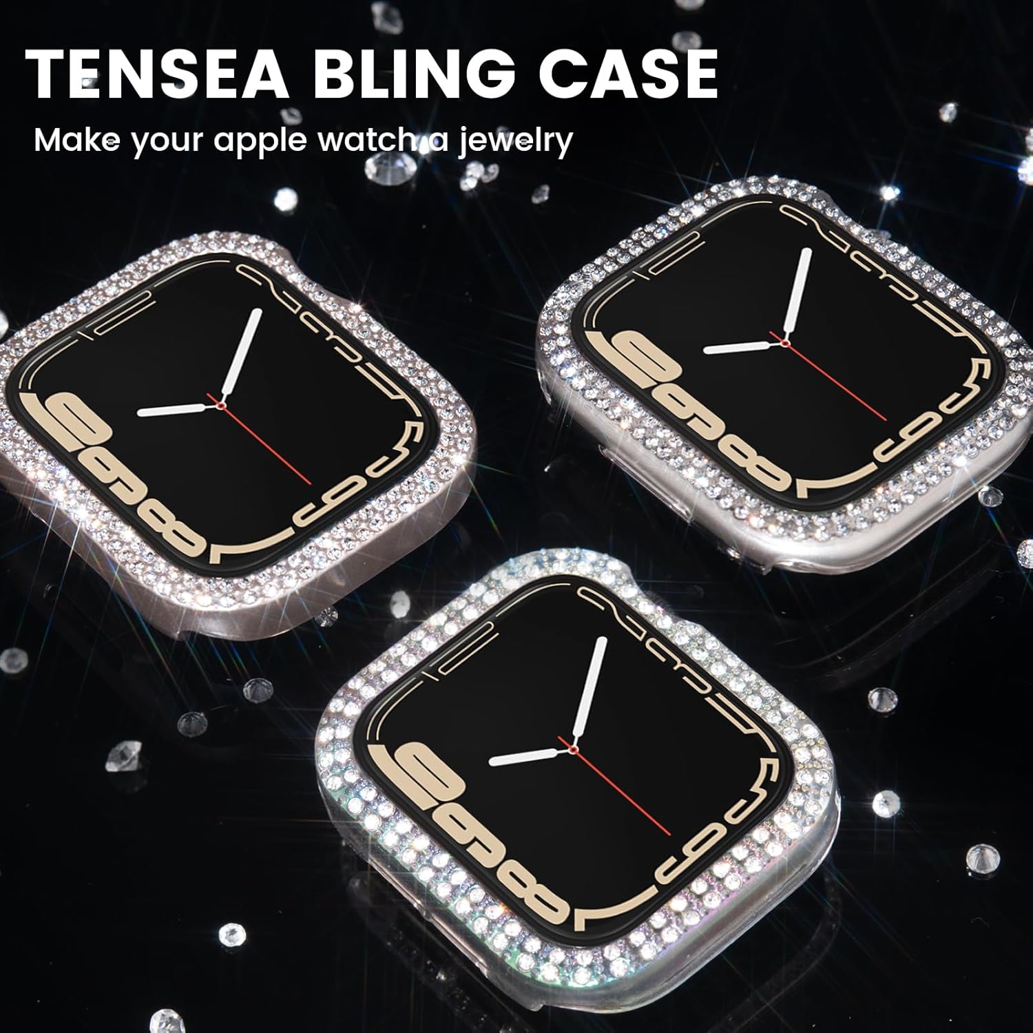 Tensea [3Pack for Apple Watch Screen Protector Case SE 2nd Generation 6 5 4 40mm Accessories, iWatch Diamond Bumper Case Built-in Tempered Glass Film, Protective Bling Face Cover for Women, 40 mm for 40mm only Clear/Starlight/Iridescent image 3 of 7 B0C58ZBBBL