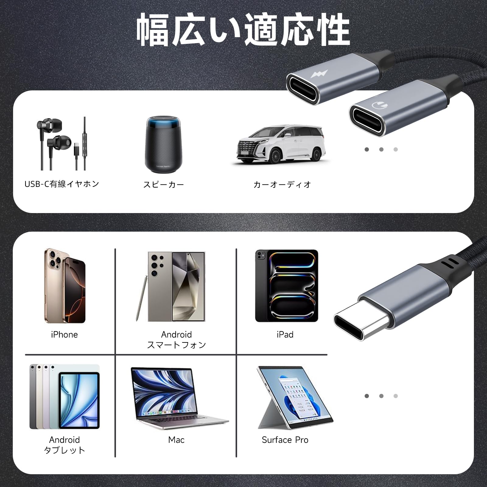 Amazon | 【2026新スタイル】2in1 充電器 二股ケーブル タイプc PD60W