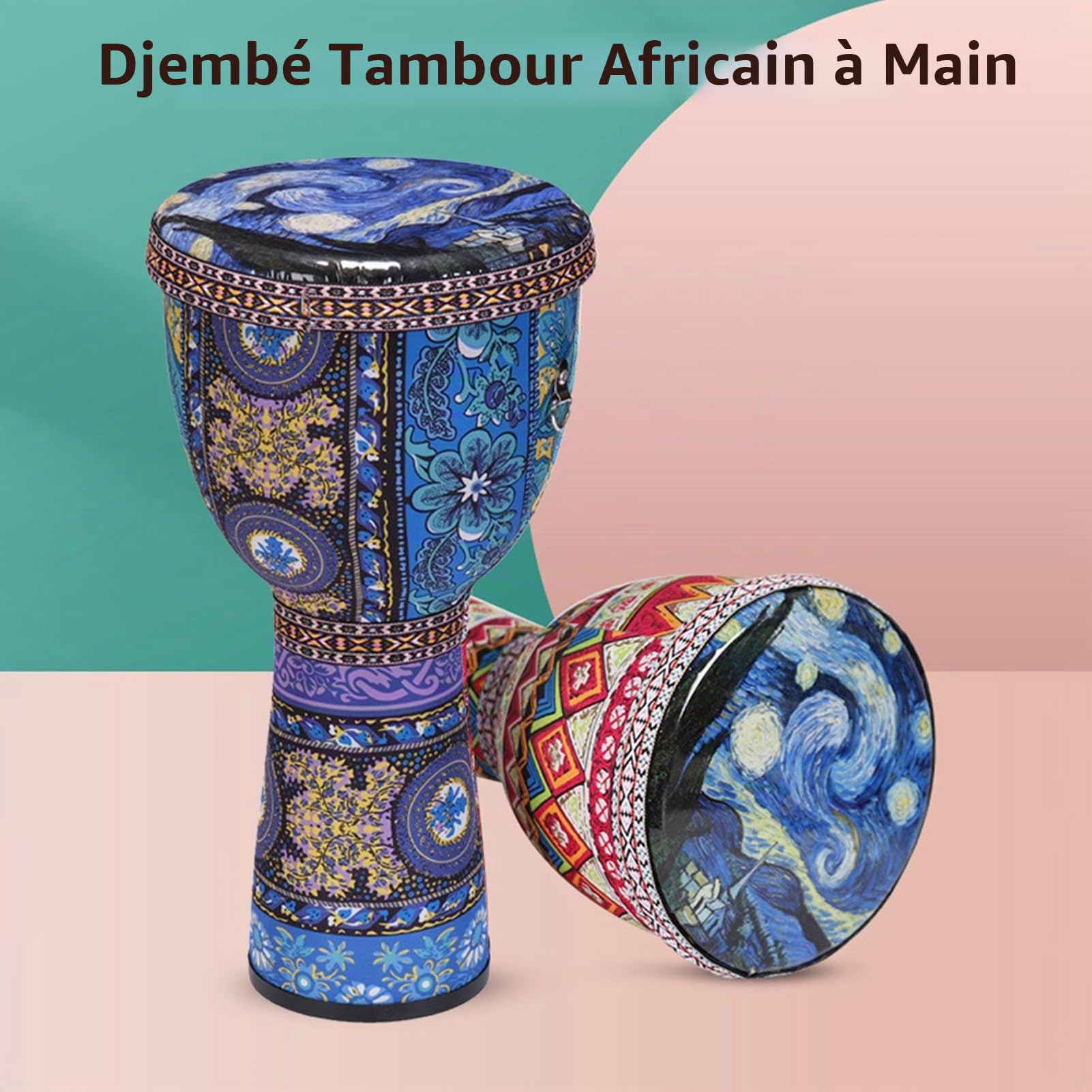 Tambour Djembé, Djembé avec Sangle 8 Pouces en Fibre de Carbone PVC Tambour à Main Ultra Léger Tambour Africain pour Débutants Adultes et Enfants (4)