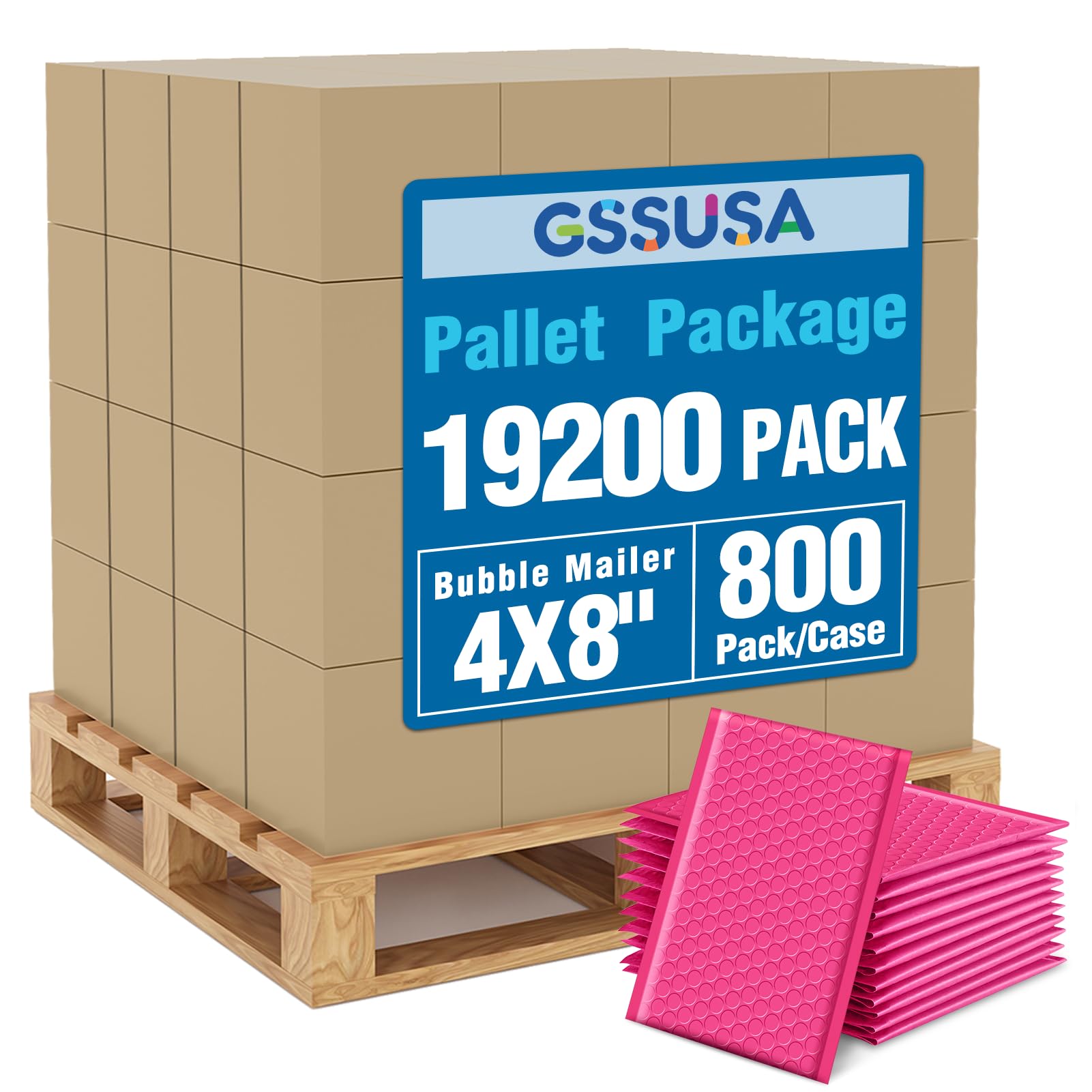 GSSUSA Pink Bubble Mailers 4x8 Padded Envelopes 19200 Pack, 1Pallet