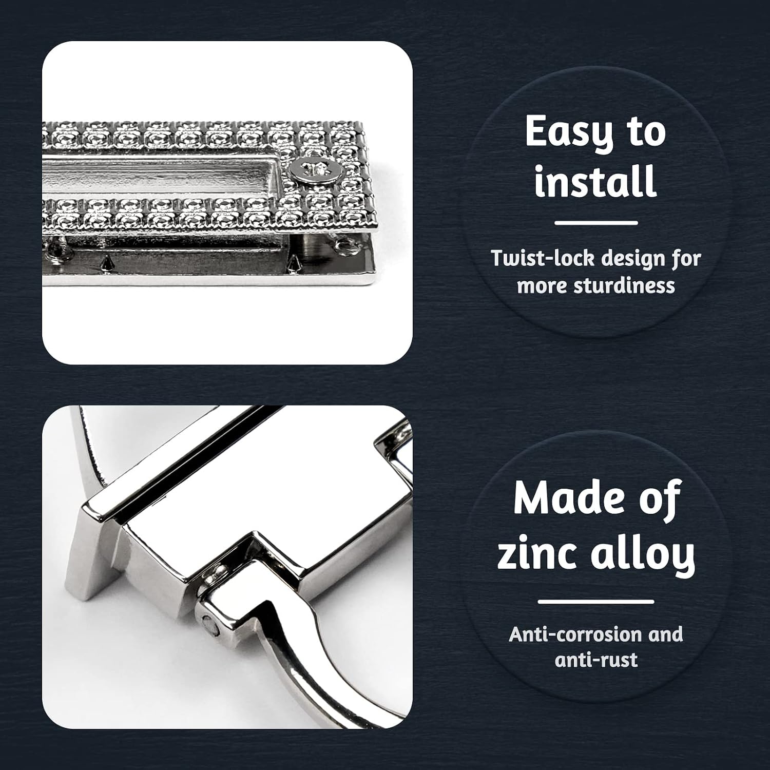 3 Pieces Twist Turn Locks for Purse Closure Clasp Lock, Clutches Locks Clip for Wallet, Briefcase, Handbag Making