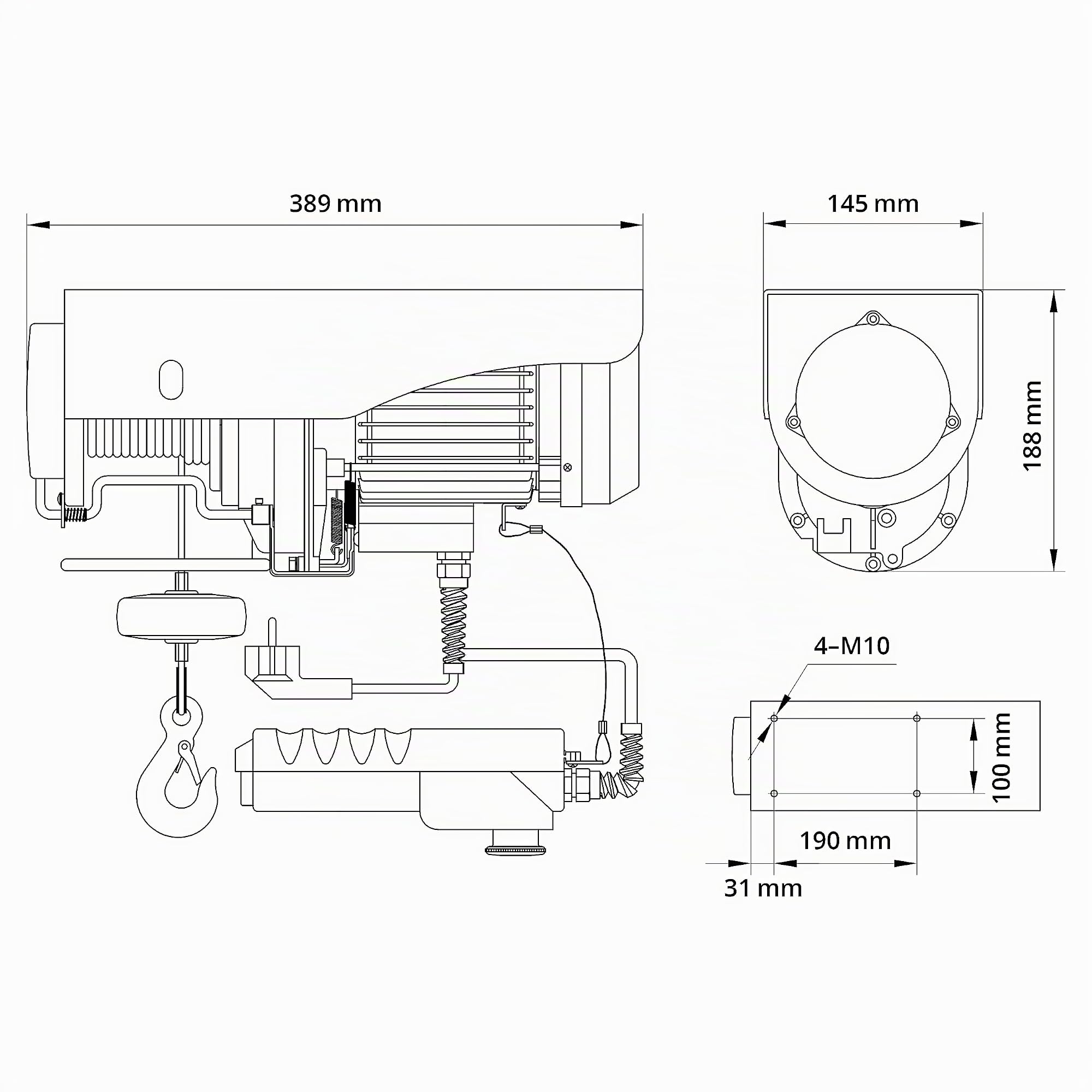 Güde GSZ 200/400 Elektrischer Seilzug 750 W GS-geprüft 200/400 kg 12 m Seil