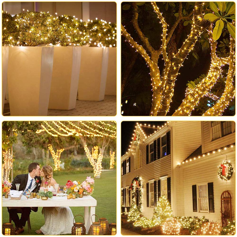 Elegear 100M 500 LED Guirnalda Luces Exterior con Enchufe, Luz de Hadas, Impermeable Guirnalda Luminosas Decoracion con 8 Modos para Nata Jardín Boda Fiesta Casa Árbol y Interior, Blanco Cálido
