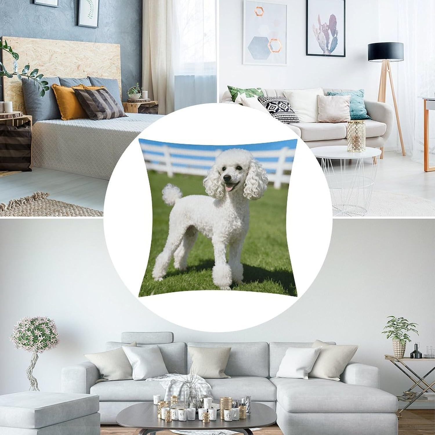 Poodle Dog Pillow Protectors Cute Waterproof Pillow Cover Soft Skin-Friendly Cushion Case Decorative Square Cushion Cover for Couch Sofa Bed Living Room Bedroom