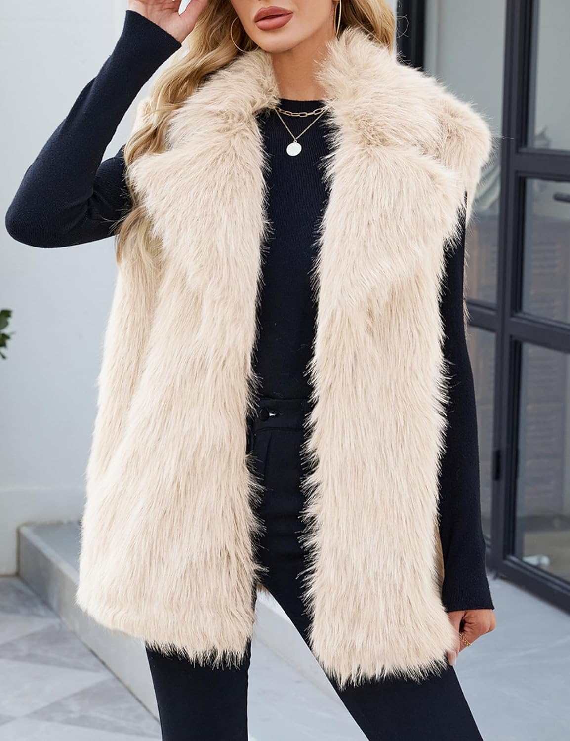 Kissonic Women's Faux Fur Vest Sleeveless Fuzzy Jacket Fluffy Coat Open Front Furry Outerwear Vests - Image 2