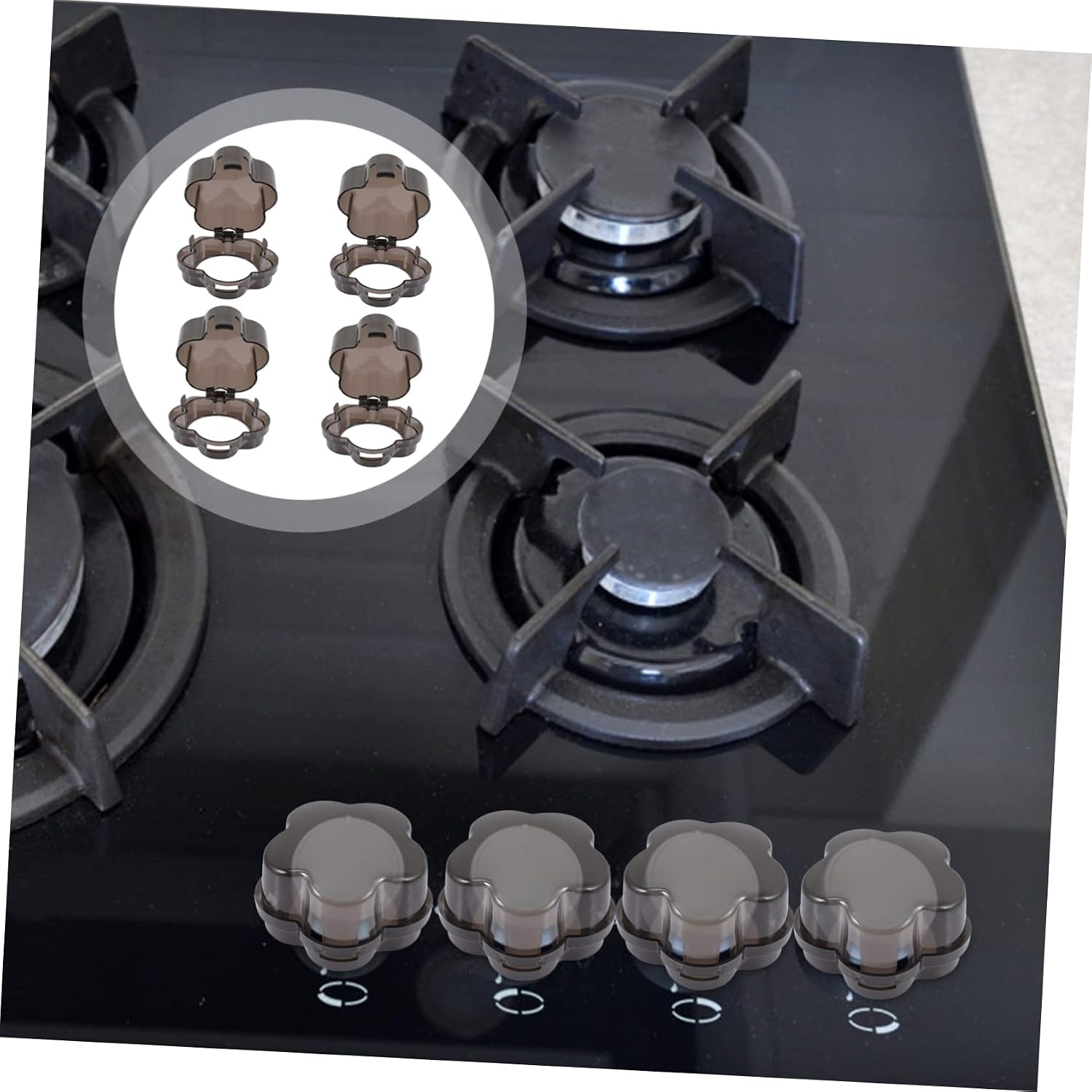 4pcs Childproof Gas Stove Knob Covers Safe Easy to Install Translucent Design for Home Kitchen Safety Deep Gray