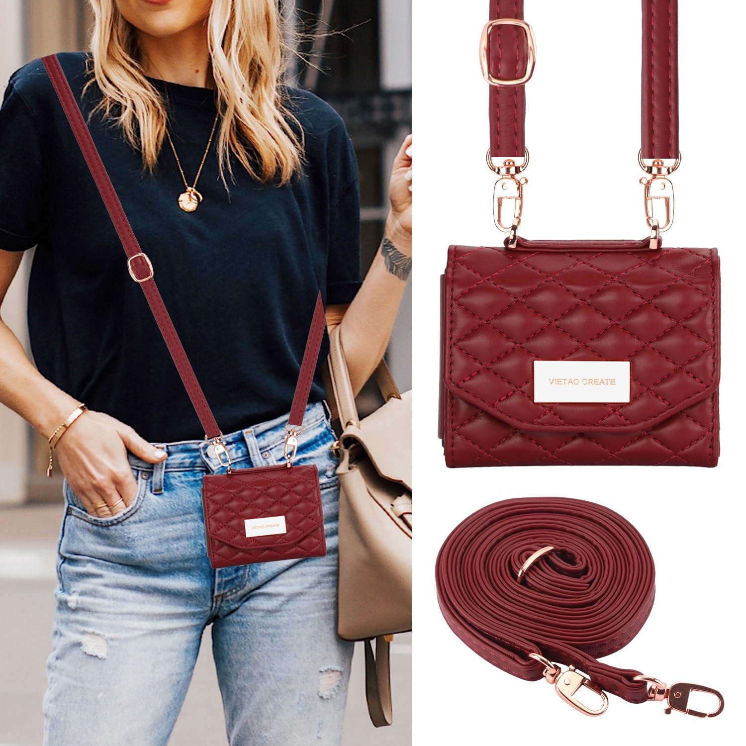 Etui portfelowe na telefon komórkowy Samsung Galaxy Z Flip 8 z wbudowaną skórzaną przegródką na gotówkę i uchwytem na karty kredytowe, regulowany pasek crossbody, ochrona zawiasów dla kobiet i