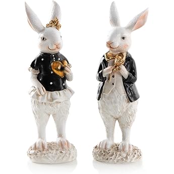 Logbuch-Verlag 2 Easter Bunny Figures Easter Black White Gold Pair Man Woman Decoration Wedding 22 cm