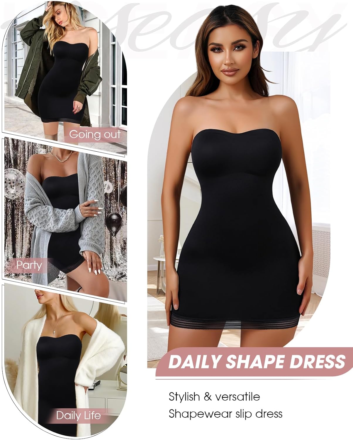Shapewear Slip Dress for Women Under Dress Seamless Tummy Control Slip Dress Plus Size Smoothing Cami Dress Slips - Image 5