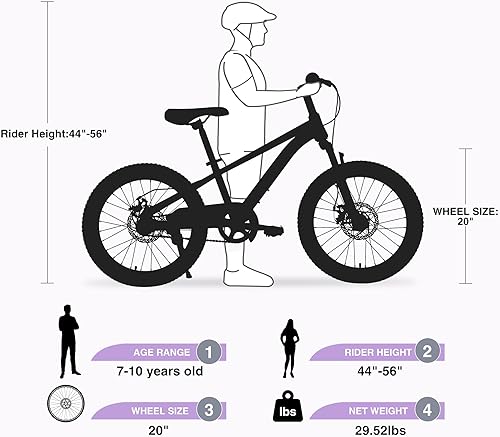 Miniatura 4 de Bicicleta de montaña de 20 pulgadas para niños y niñas de 7 a 10 años, marco de acero con horquilla de suspensión delantera y frenos de disco