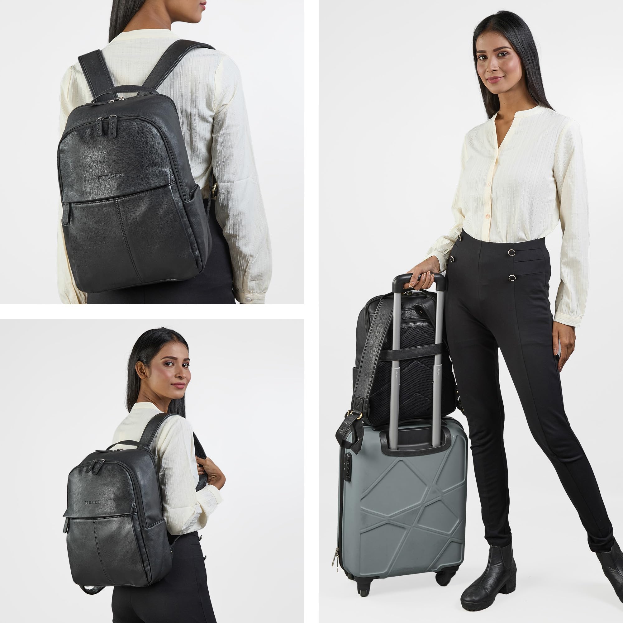 STILORD "Marino" Zaino in Vera Pelle Elegante per Uomo e Donna medie – Zaino da Studente con scomparto per Laptop 13-14 pollici – Ideale come zaino da città elegante Colore:nero