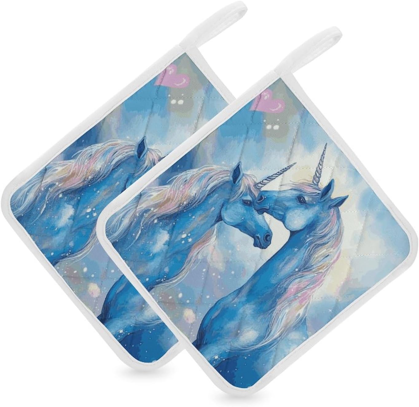 Pot Holder Set of 2 Blue Horse Love Printed Potholders for Kitchens Heat Resistant & Non Slip Potholders for Kitchen Cooking Baking BBQ