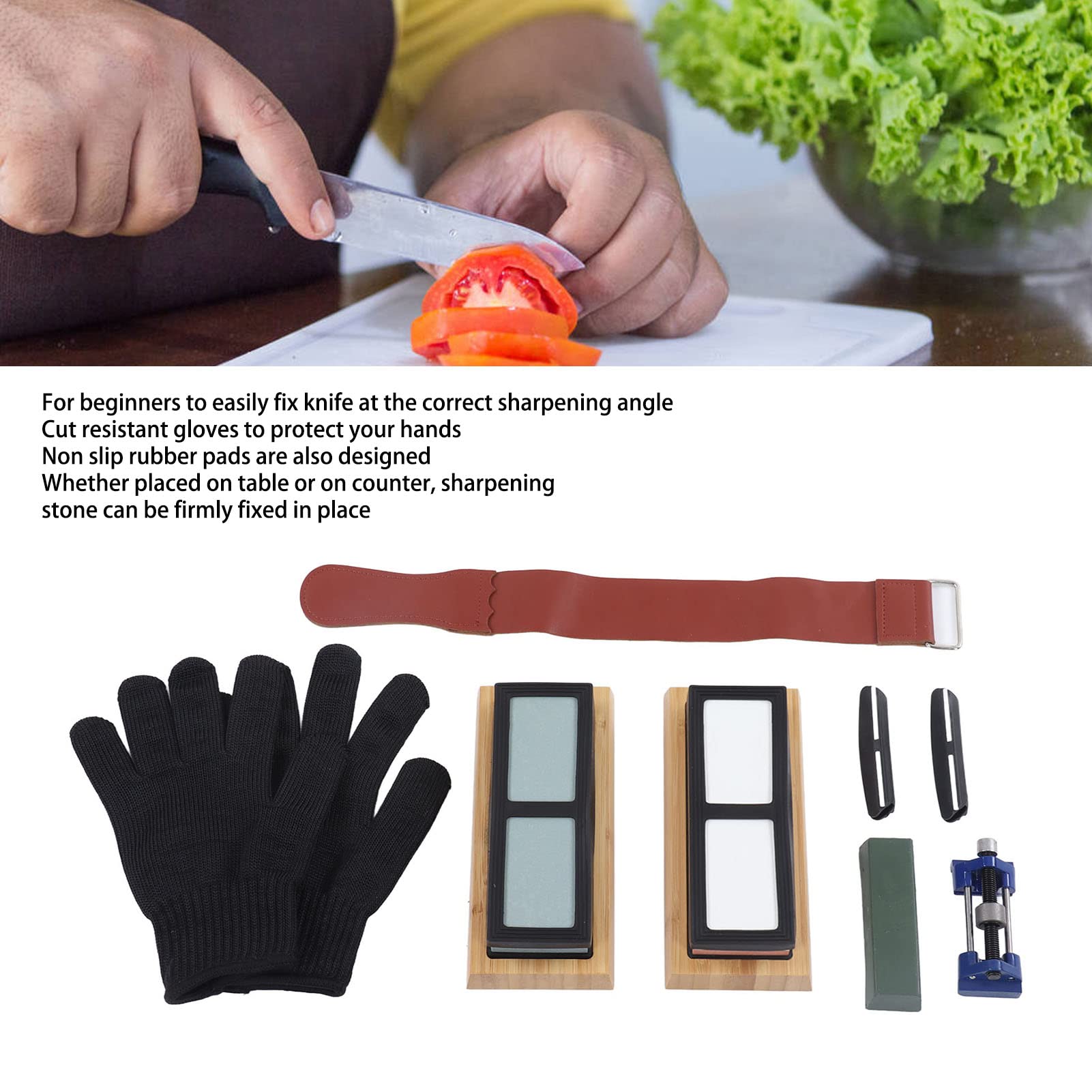 Ejoyous Juego de Piedra para Afilar Cuchillos, Kit Profesional de Afilador de Piedra de Afilar, Grano 400 1000 3000 8000 con Guía Angular, Resistentes a Cortes, Base Antideslizante para Cocineros