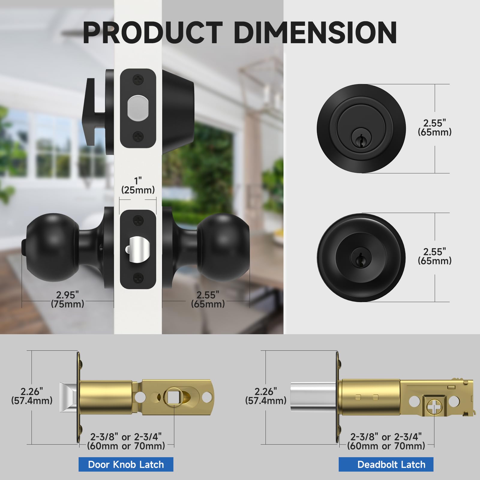 Estmoon 3-Pack Keyed Alike Door Locks - Matte Black -5