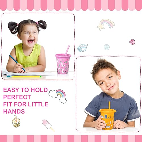 Miniatura 6 de Nuanchu 16 vasos de plástico para niños con tapas y pajillas, vasos de 10 onzas con pajitas y tapas, para regalos de Navidad, batidos de fiesta,