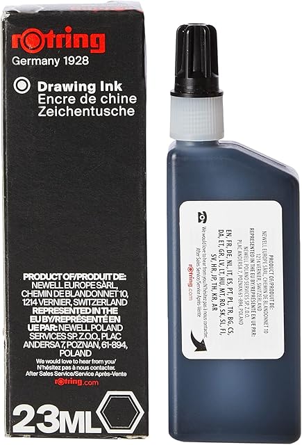 rOtring Isograph Bottled Liquid Ink | Black | 23 ml Fountain Pen Ink