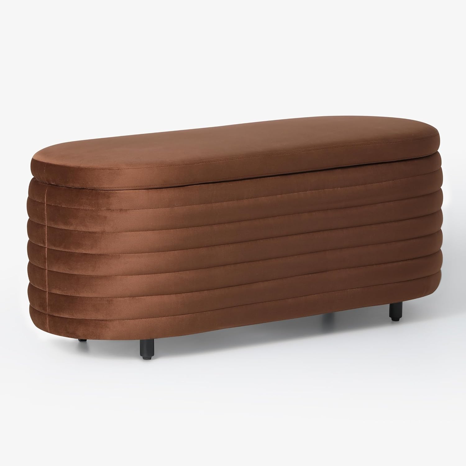 WestinTrends 42" Wide Mid-Century Modern Upholstered Velvet Tufted Oval Storage Ottoman Bench, Brown