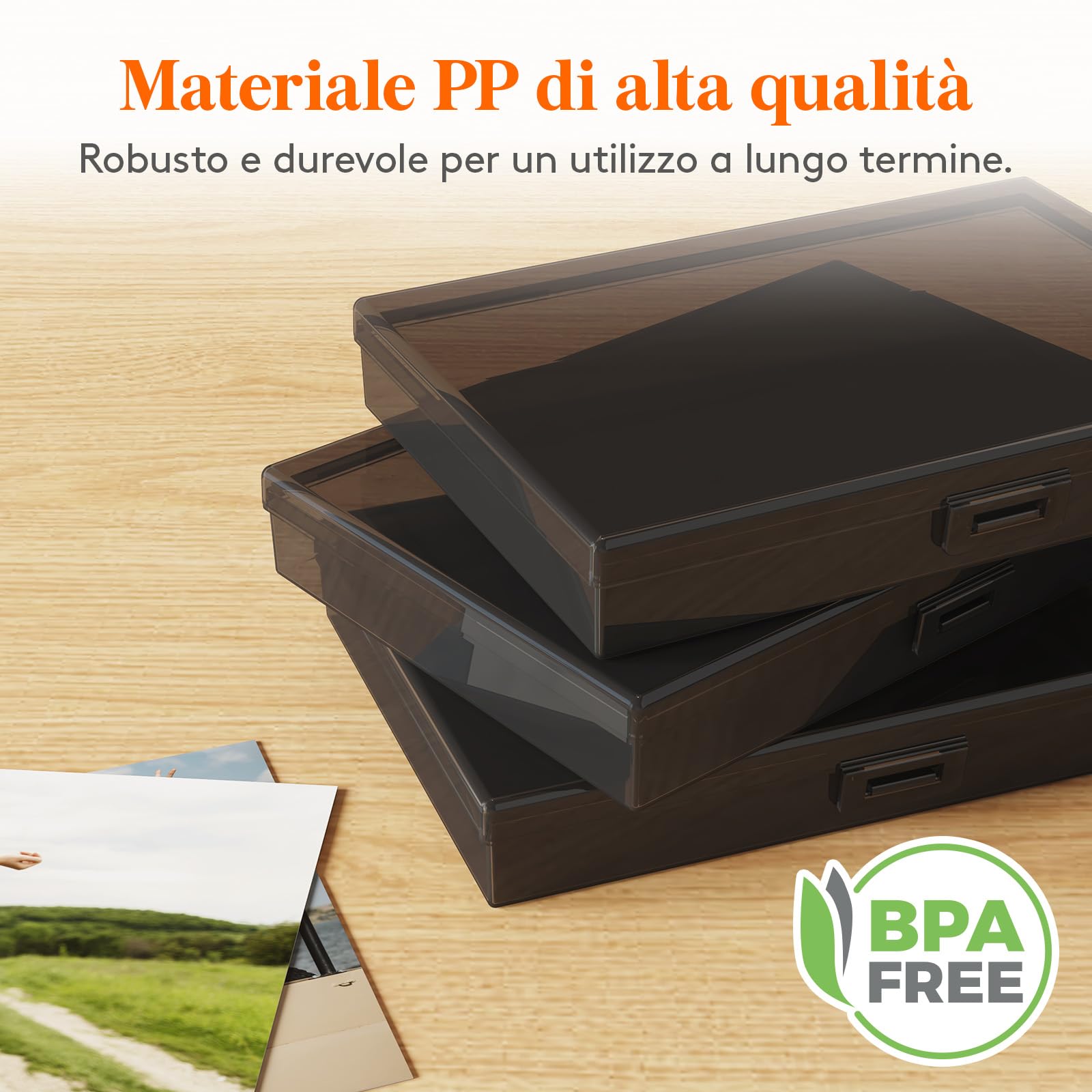Lifewit Scatola Portafoto 10 x 15 cm, 4R 18 Scomparti Scatola Foto Interna, Organizer Foto con Manico, Scatola Portaoggetti Plastica per Semi, Cartoline, Artigianato, Adesivi, Nero, 1 Pezzi
