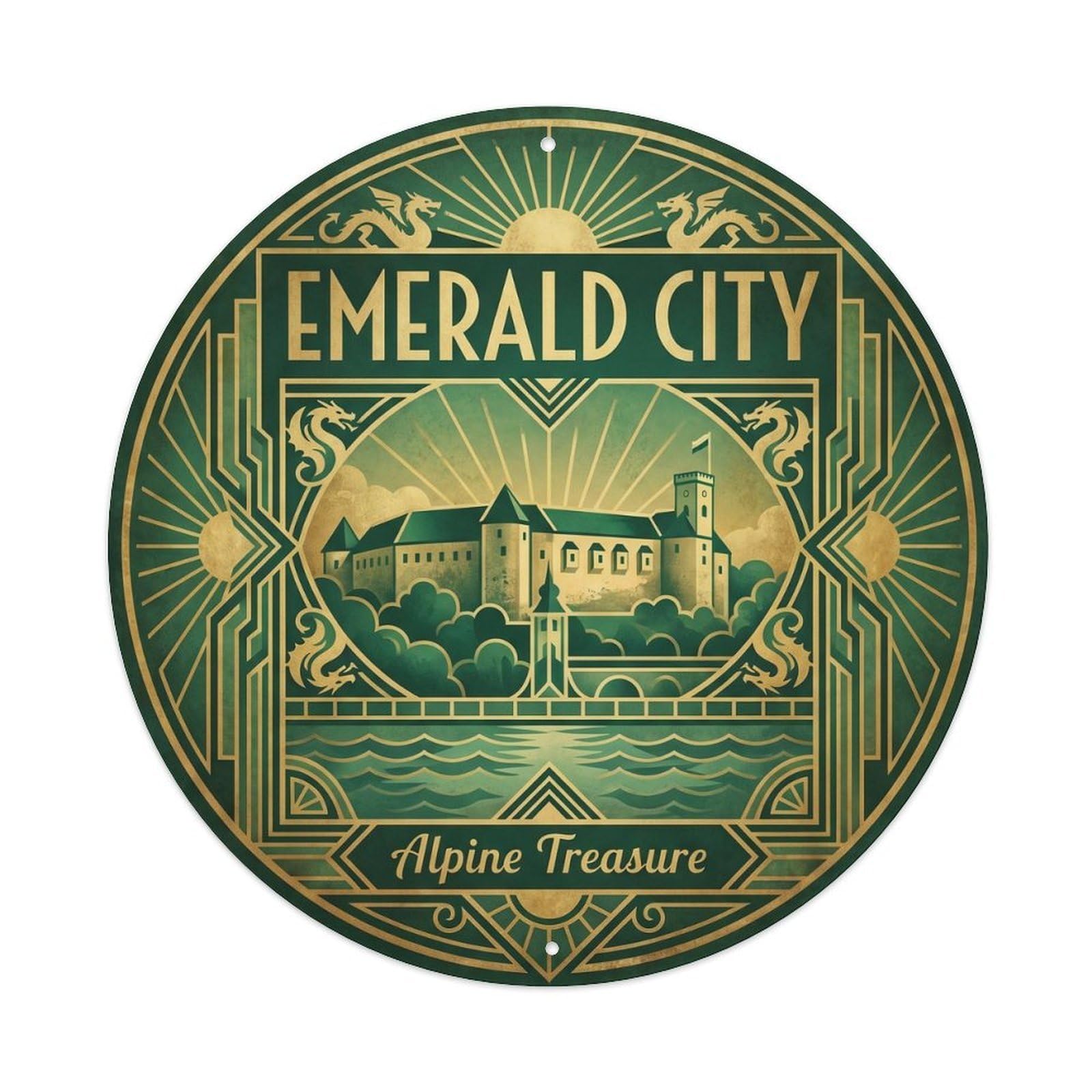Yrnq Vintage Style Vintage Travel Emerald Alpine Treasure Vintage Metal Tin Sign Plaque Wall Decor For Cafe, Club, Garden Round Metal Poster 8X8inch