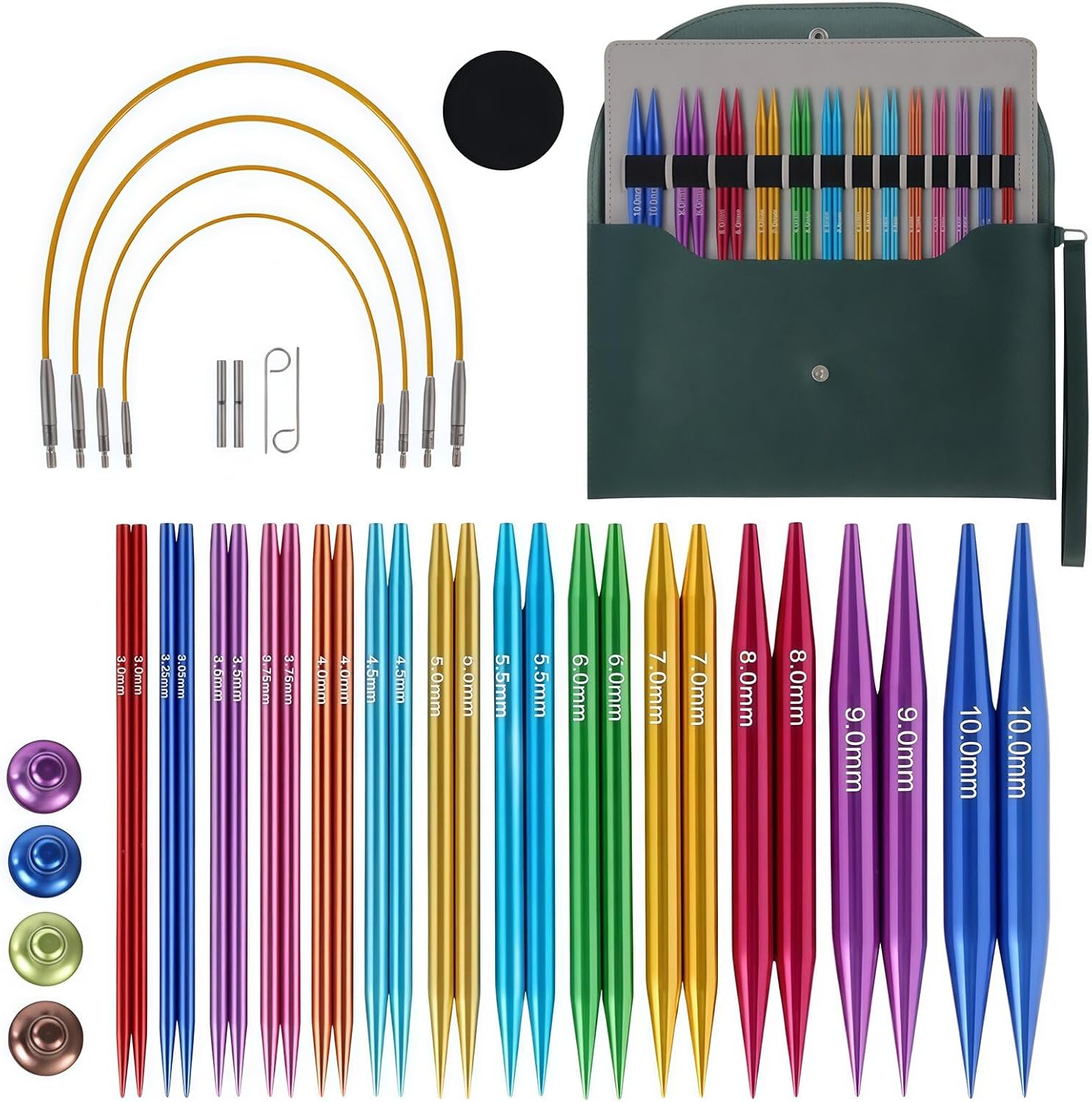 Astrumify 3.94-Inch(10cm) Interchangeable Circular Knitting Needles Set 13 Pairs(3mm-10mm) of Premium Aluminum Needles & Accessories