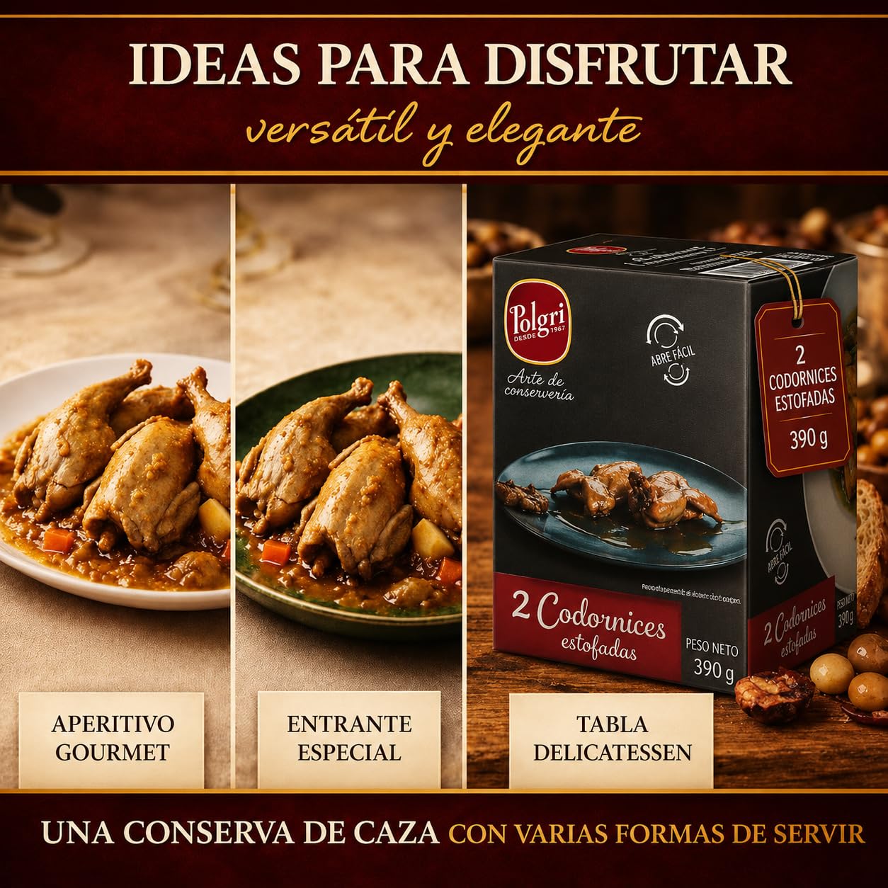 POLGRI Codornices Estofadas Toledana 390 g Lata Estuchada Conserva de Caza Comida Gourmet