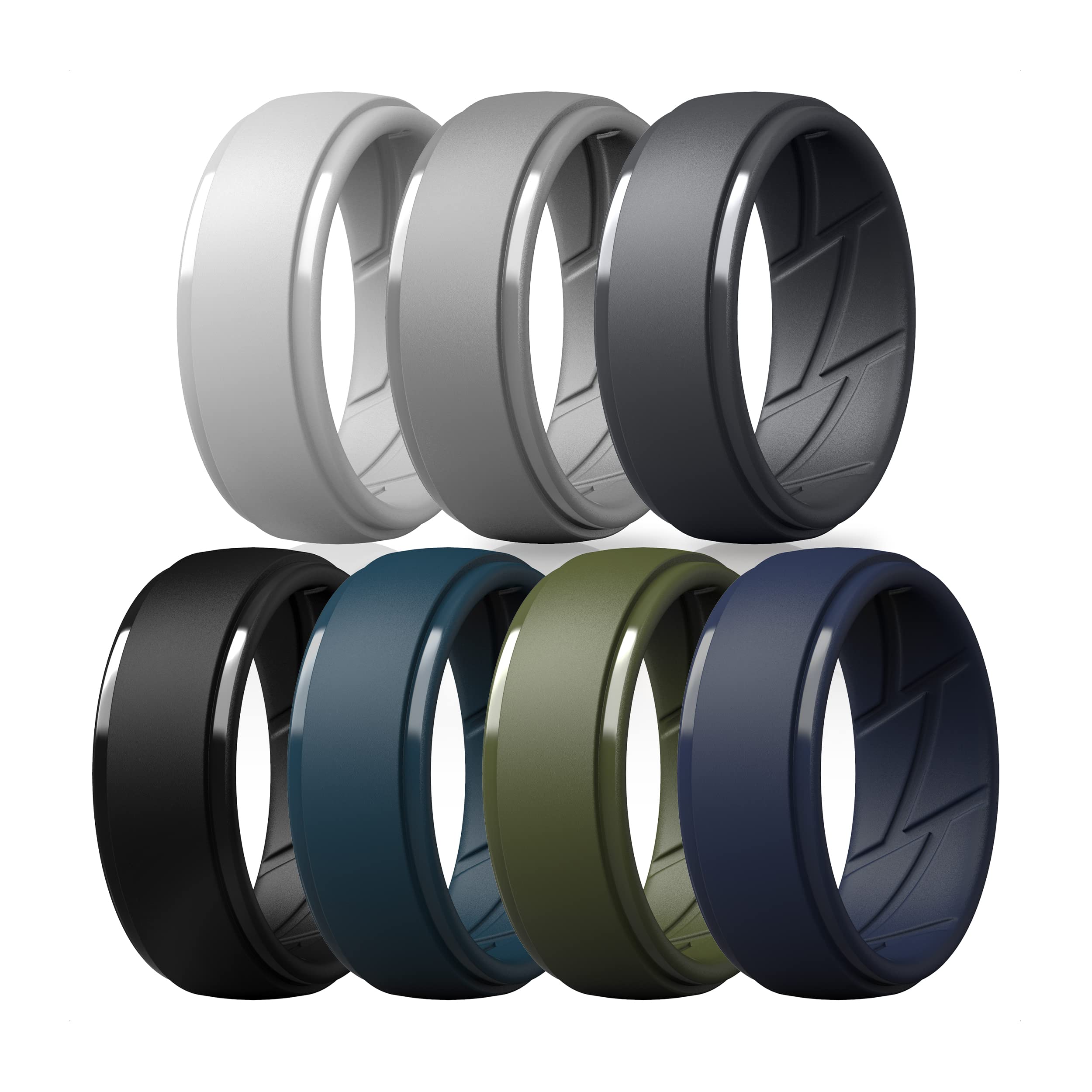 ThunderFitSilicone Rings for Men, Breathable Air Flow Grooves Rubber Wedding Bands 10mm Wide 2.5mm Thick - 1/2/3/4/5/6/7 Variety Multipack