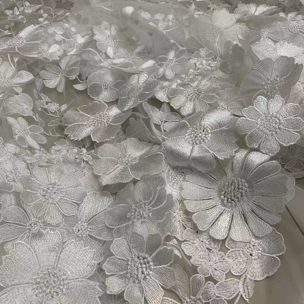 1 yarda 3D flores bordadas de encaje 125 cm de ancho de tul tela de encaje de tela bordado de malla para coser vestido nupcial vestido de novia boda fiesta decoración del hogar negro