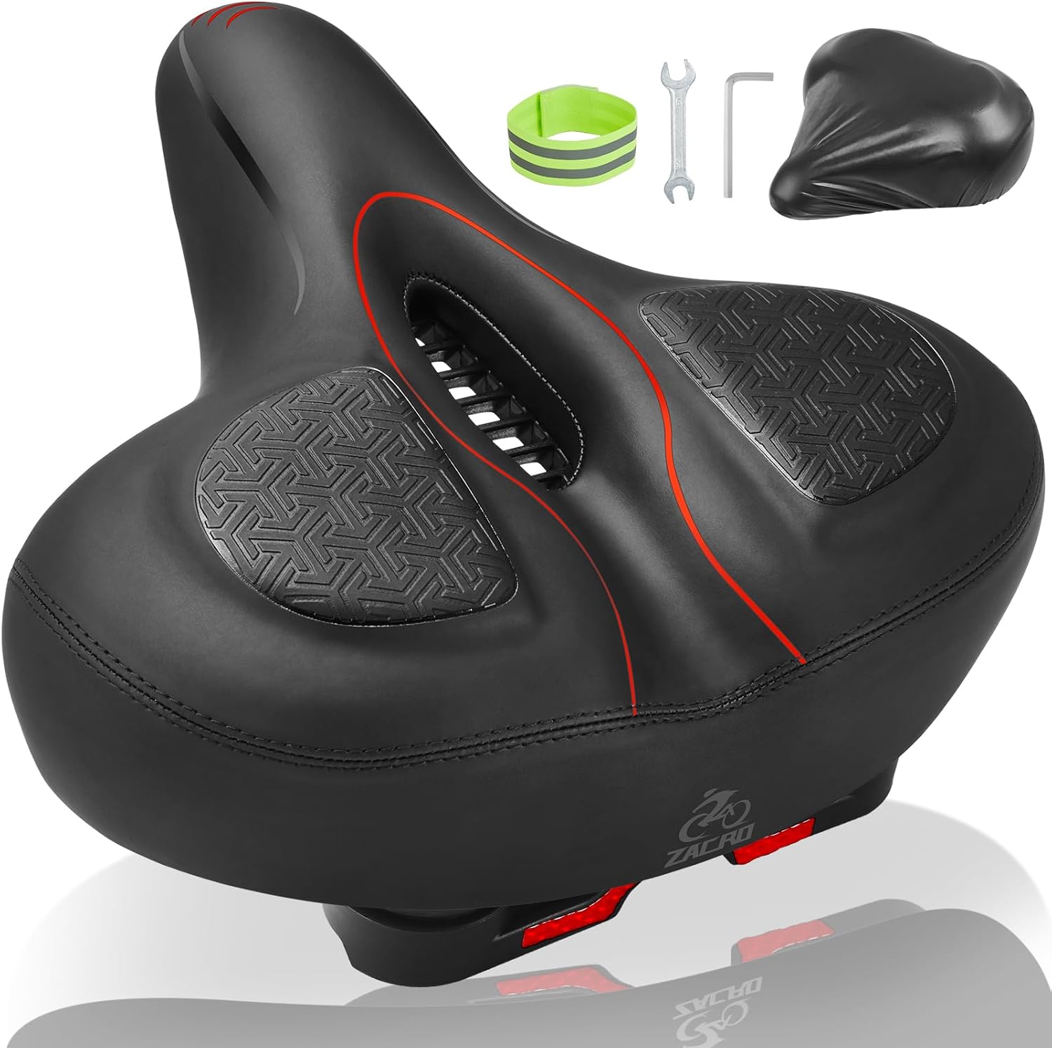Zacro Comfort Bike Seat for Women & Men, Wide, Memory Foam Padded, Dual Shock Absorbing, Oversized Saddle Fit for Peloton, Outdoor & Indoor Cycling