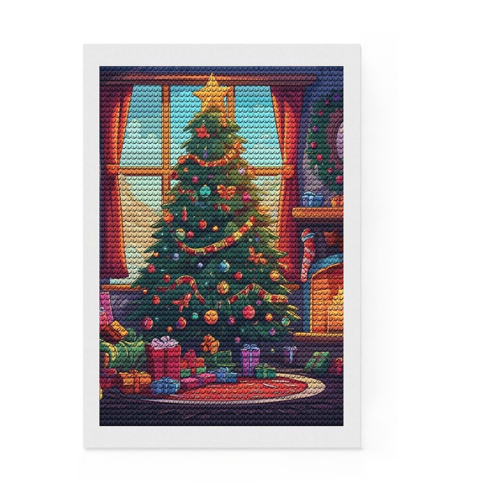 Junmoney Cozy Christmas Corner Round Drill Diamond Painting 8"x12", for Women, Easy to Enjoy, Home Wall Decor, Thoughtful Handmade Gift