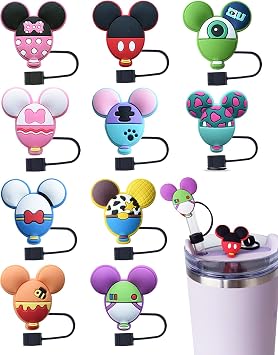 10PCS Funny Straw Cover Cap Compatible with Stanley for 30&40 Oz Cup 10 mm Drinking Straw Topper, Reusable Silicone Straw Covers, Cute Trumbler Cup Accessories Mouse-1