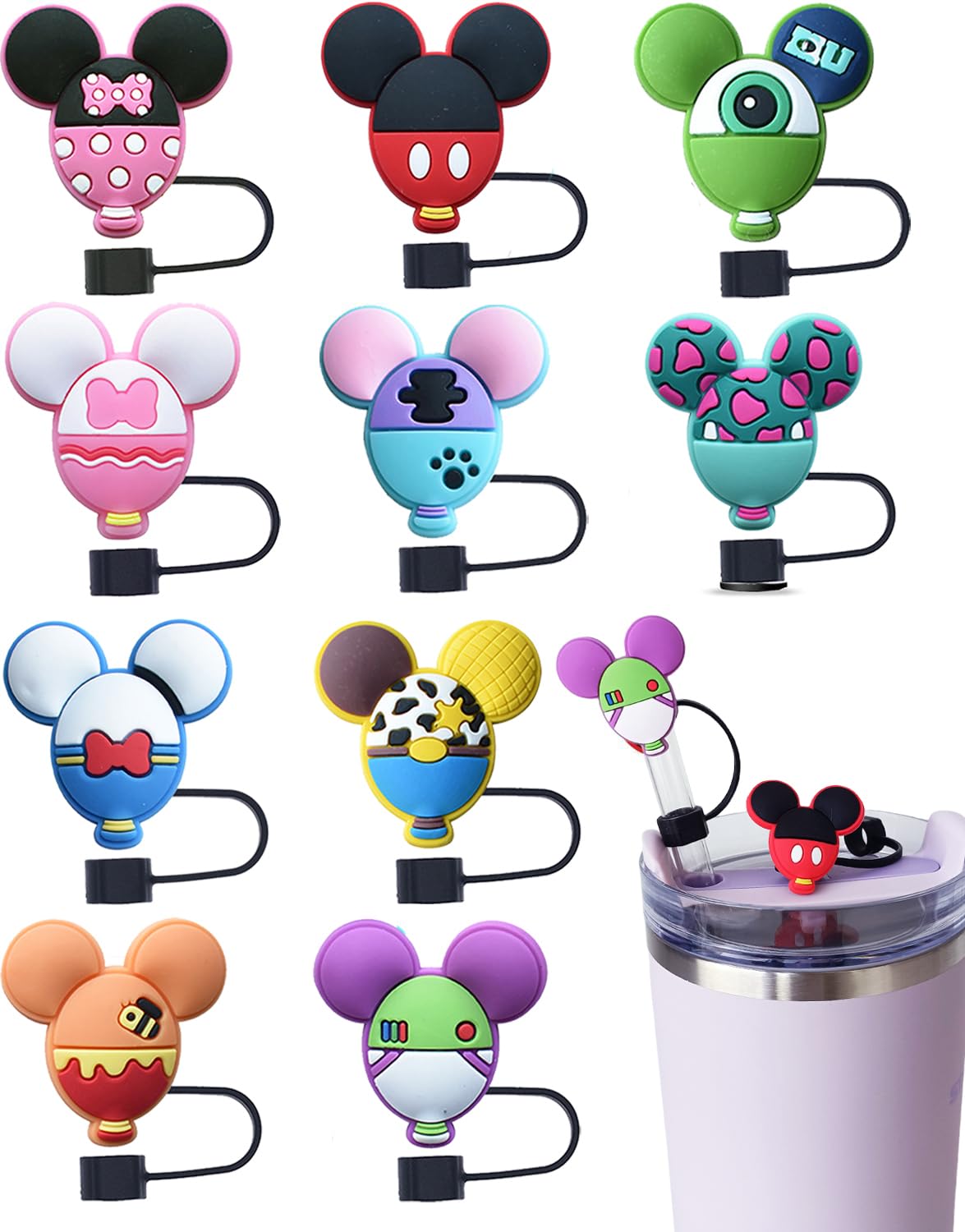 Photo 1 of 10PCS Funny Straw Cover Cap Compatible with Stanley for 30&40 Oz Cup 10 mm Drinking Straw Topper, Reusable Silicone Straw Covers, Cute Trumbler Cup Accessories (Mouse-1)