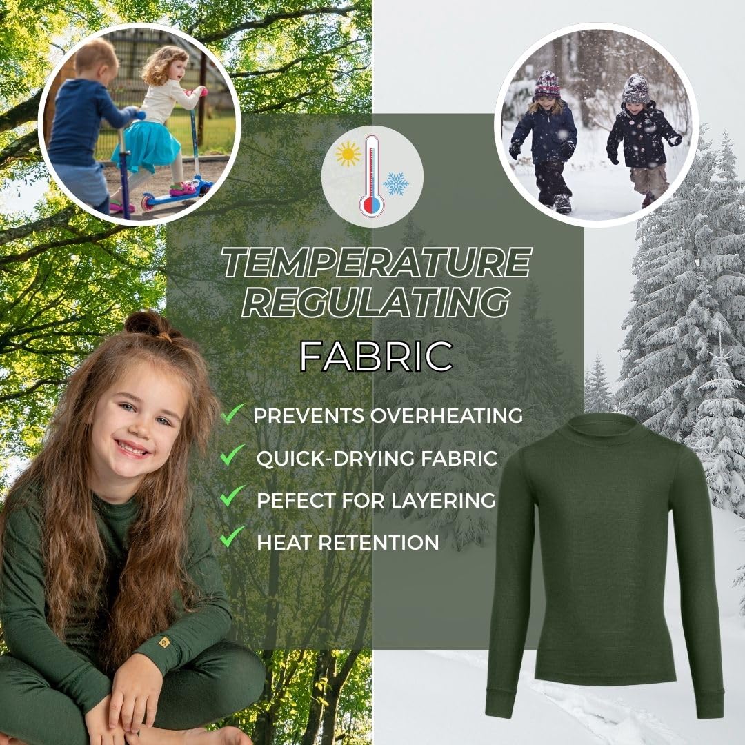 menique T-shirt unisexe à manches longues en laine mérinos bio pour filles et garçons