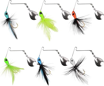 Spinnerbait Fishing Lures for Bass Trout Pike 6pcs Mini Rooster Bait Tail Fishing Spinner Lures Crappie Perch Bluegill Panfish Hard Metal Spinner Bait Jigs Freshwater Saltwater