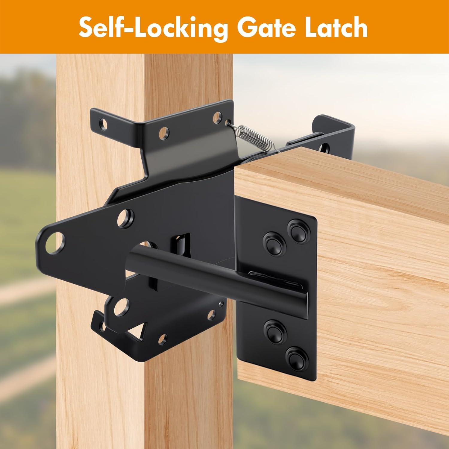 HOME MASTER HARDWARE Heavy Duty Self-Locking Gate Latch for Wooden Fence, Post Mount Automatic Gate Lock, Fence Gate Latch for Pool/Outdoor Garden/Vinyl, Black Finish