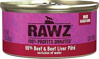 Rawz Natural Premium Pate Canned Cat Wet Food - Made with Real Meat Ingredients No BPA or Gums -3 oz Cans (Case Pack of 18) (Beef)