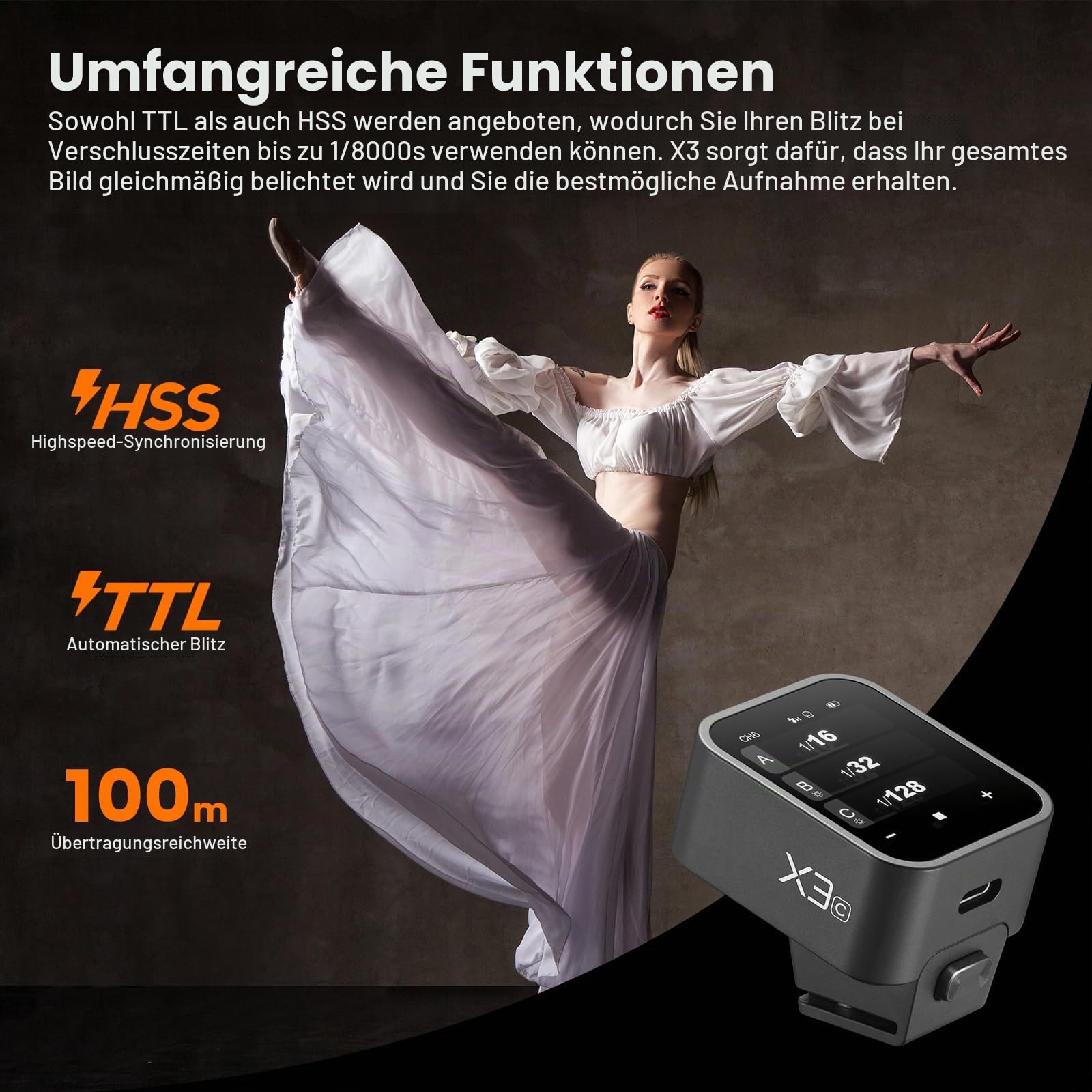 Godox X3C X3-C Drahtloser Blitzauslöser für Canon, 2.4G TTL Blitzsender mit Touchscreen, TTL Unterstützung Auto/Manuell/Multiblitz, Eingebauter Lithium Akku, Hochauflösendes OLED Display