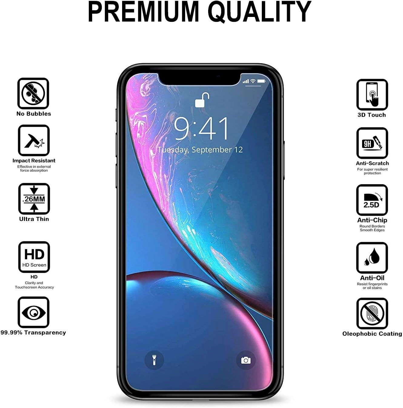 DaVoice Screen Protector (2-Pack) Compatible with iPhone 11 Tempered Glass Screen Protector also for Apple iPhone XR, 12, 12 Pro Screen Protector Tempered Glass Guard, Phone Case Friendly, 3D Touch