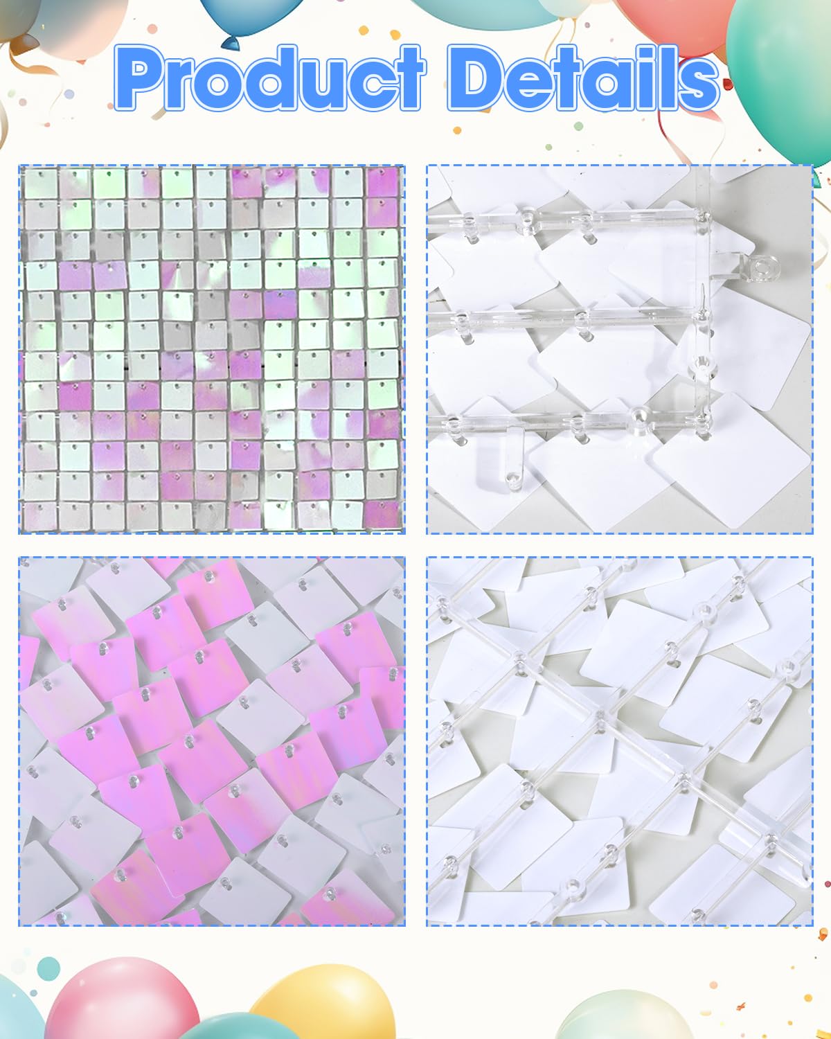 MSDADA 12 Stück Irisierendes Rosa Pailletten Panel, 30x30 cm Kompakter Deko Hintergrund 90x120 cm für Party Deko, Geburtstagsdeko, Fotowand