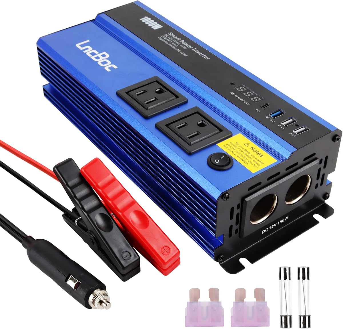 Inversor de corriente de 12 V a 110 V 1000 W: 1000 W CC a CA Convertidor de batería Inversores para cargador de coche Adaptador con enchufe de salida - Inversor con encendedor de cigarrillos para coche, camión, vehículos, Rv, barco, hogar, Auto